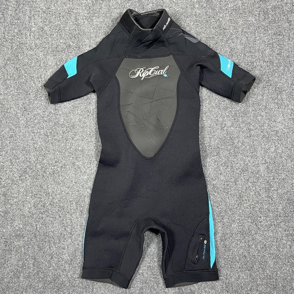 RIPCURL E3 Dawn Patrol Flatlock 2.2 Black Blue Shorty Wetsuit Size 8 Kids 0793 - Picture 1 of 9